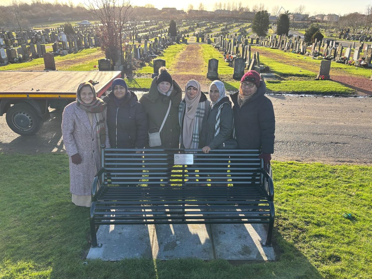 The memorial community bench installed by NLMWA in Cambusnethan Cemetery