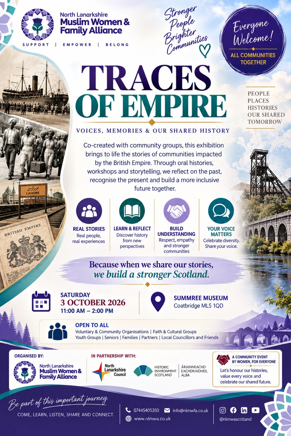 Traces of Empire exhibition flyer: Saturday 3 October 2026, 11am to 2pm, Summerlee Museum, Coatbridge